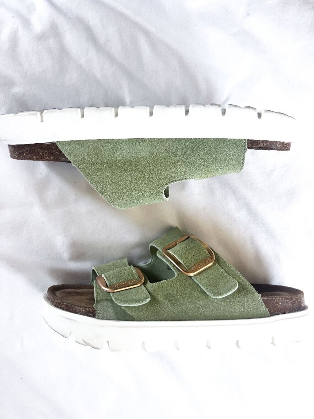 Project Cloud Memory Foam Greece Chunky Slip on Sandals Size 10 Sage Suede - Picture 3 of 9